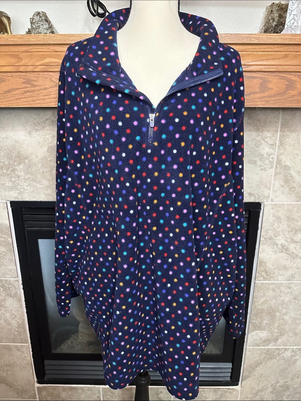 Woman Within 2X 26/28 Navy Multicolor Polka Dot Fleece Quarter Zip Pullover
